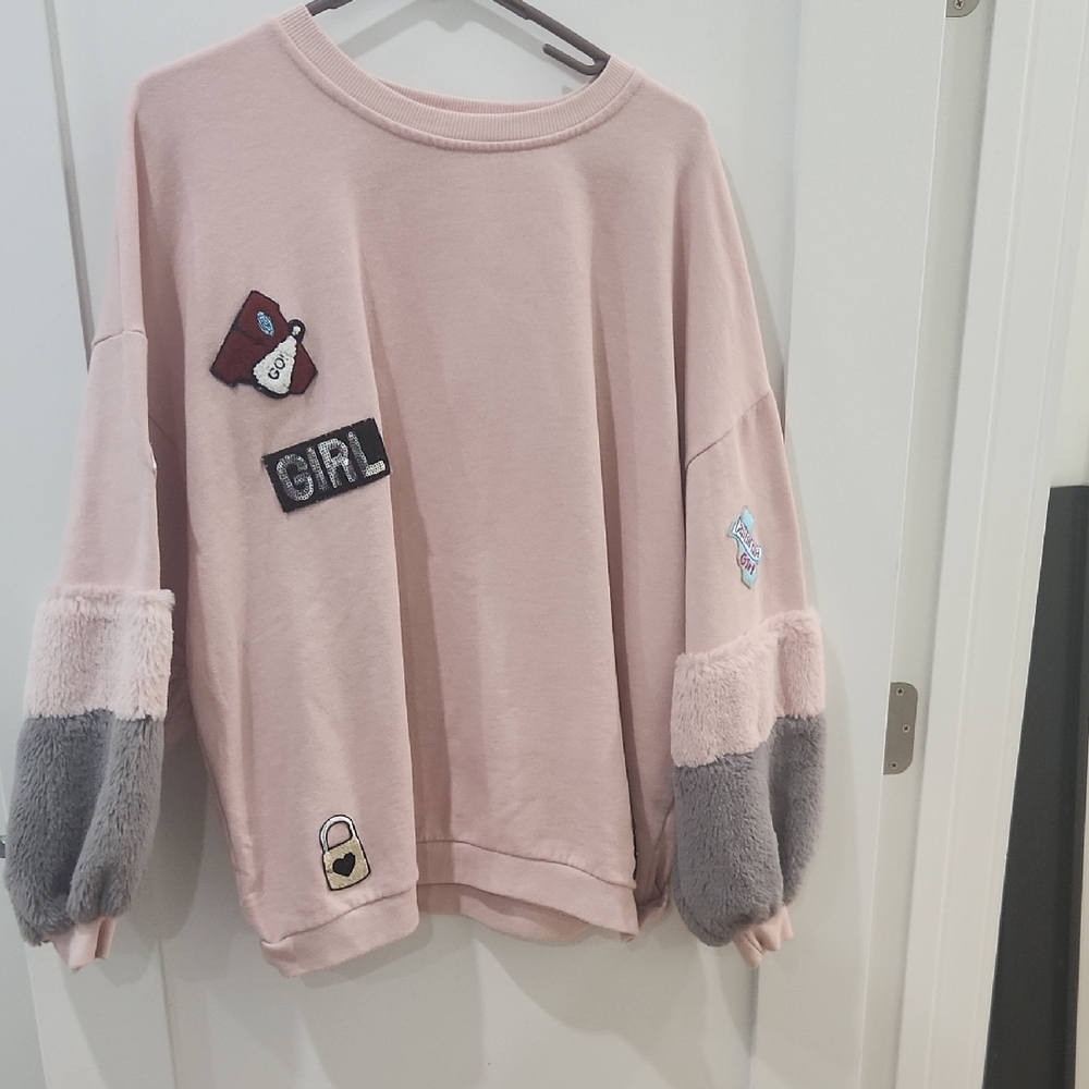Pink and Gray Women's Sweater